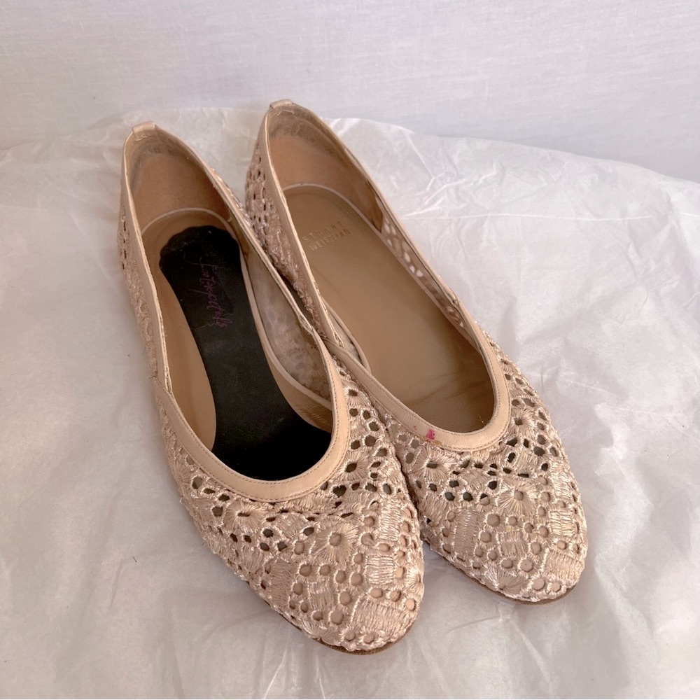 Stuart Weitzman Cream Ballet Flats with Crochet Lace Design